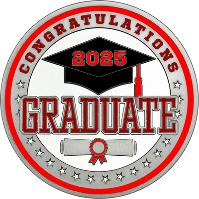 Maroon "Congratulations Graduate" with Red 2025, Rim, Tassel & Ribbon